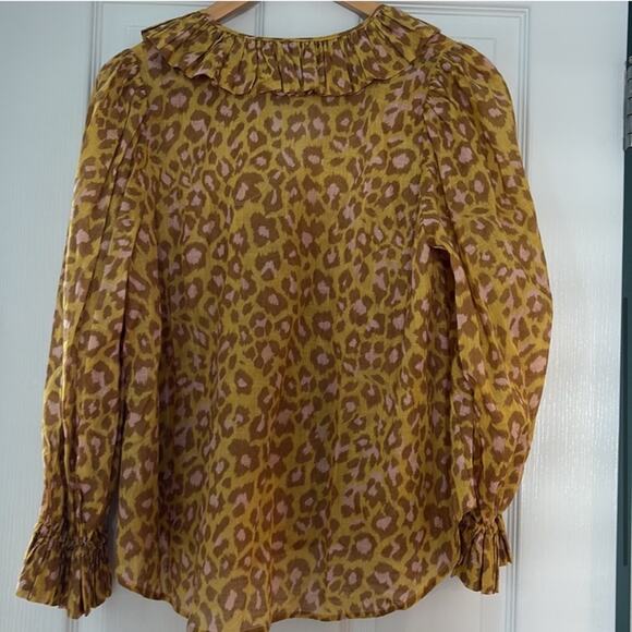 NEW NWT Zimmermann Ruffle-Trimmed Leopard-print Cotton Gauze Blouse - Picture 5 of 5